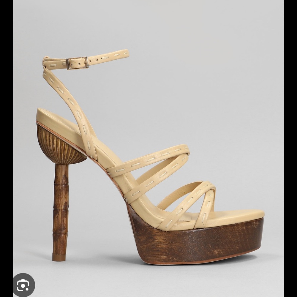 Cult Gaia Abela Platform Sandals with Criss-Cross Straps - sand